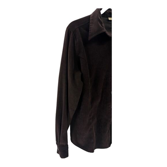 Analogy Women’s Brown Faux Suede Button-Up Shirt Size Large | Soft Feel Blouse - Picture 3 of 7